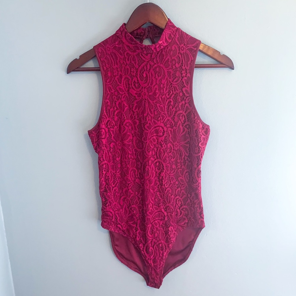 Express burgundy red lace bodysuit